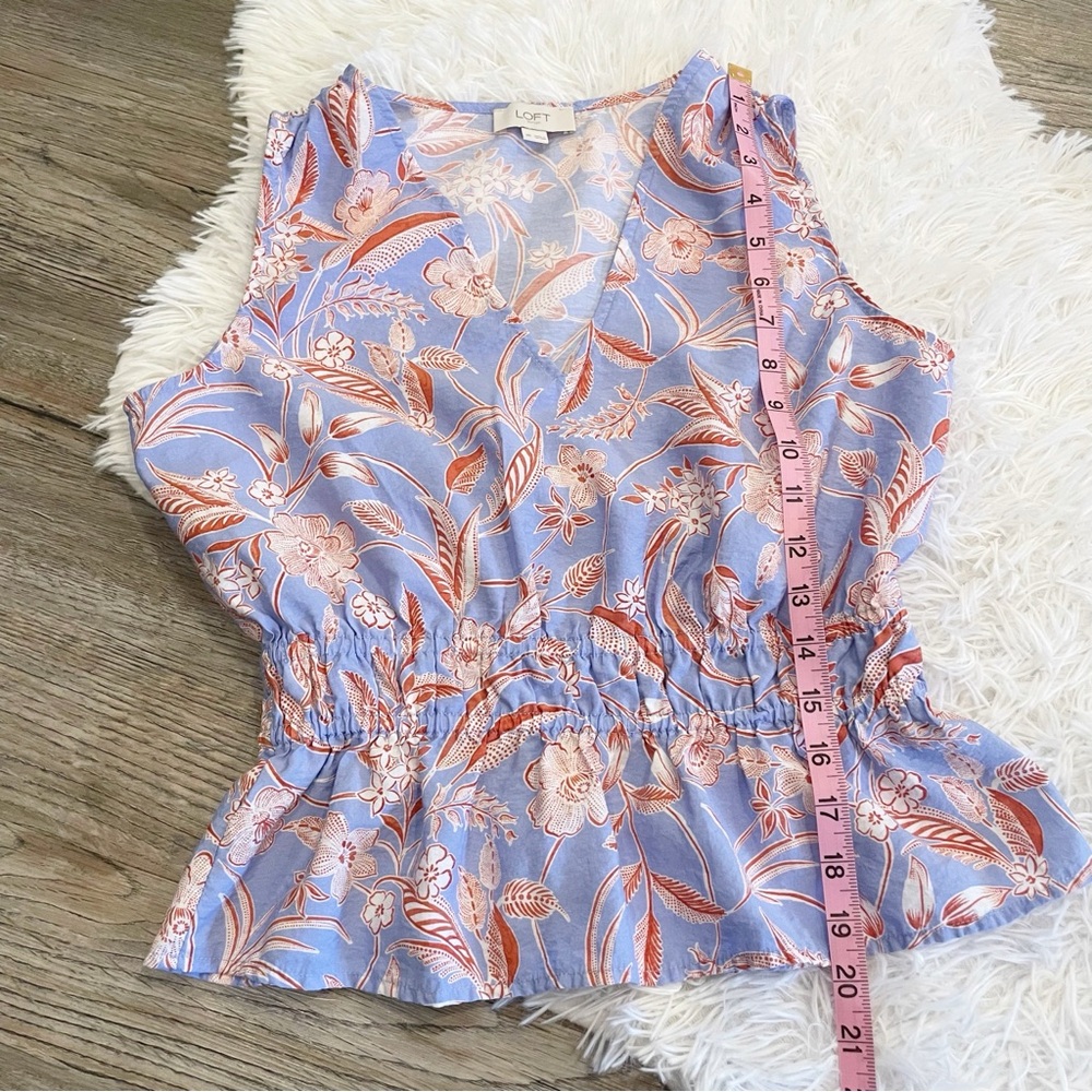 LOFT Outlet Peplum Blouse Top Botanical V-Neck XS Coastal Grandmother Spring - Picture 4 of 6
